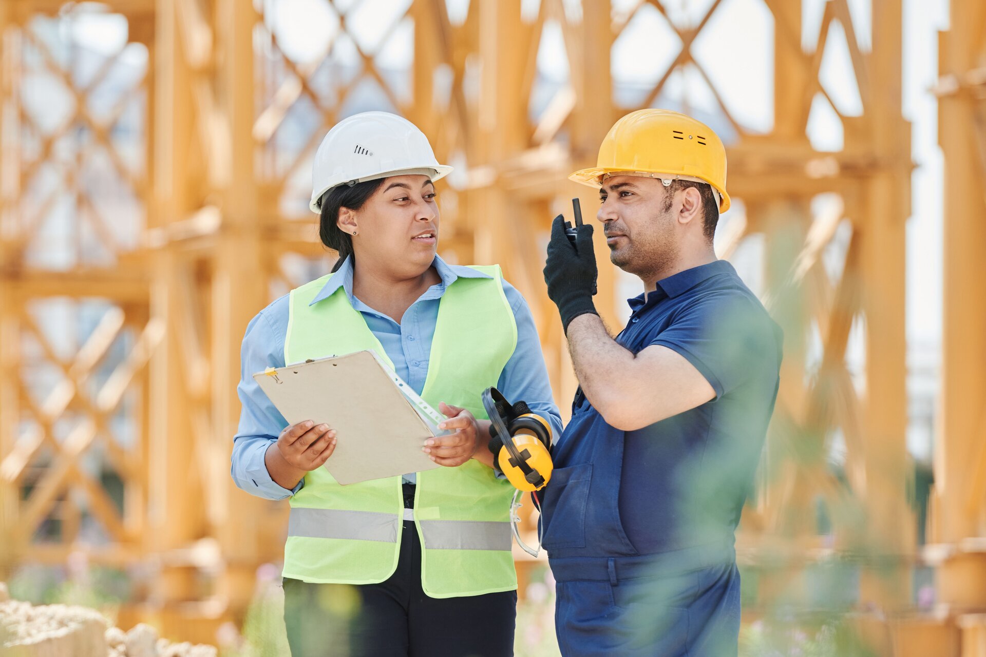 Construction crew working at an active building site